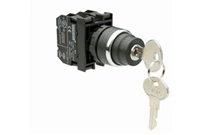 B Series Plastic 1NO+1NC (II-0-I) 60° Key Operated Single Spring Return Removal at 0 position 22 mm Control Unit